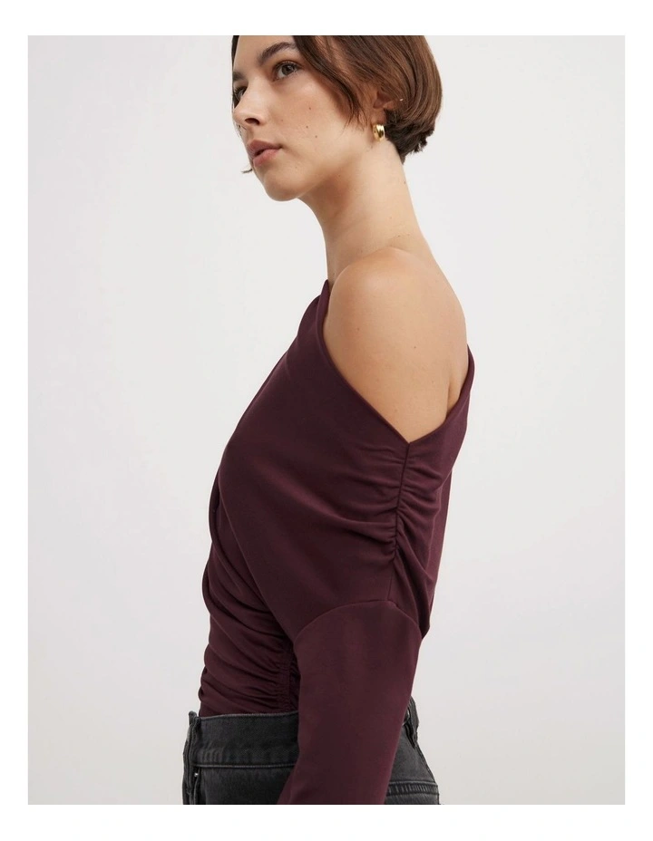 Asymmetric Draped Long Sleeve Top in Plum image 3