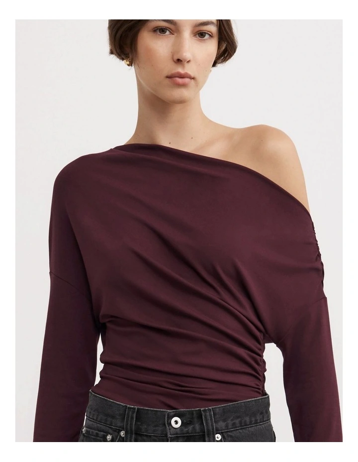 Asymmetric Draped Long Sleeve Top in Plum image 4