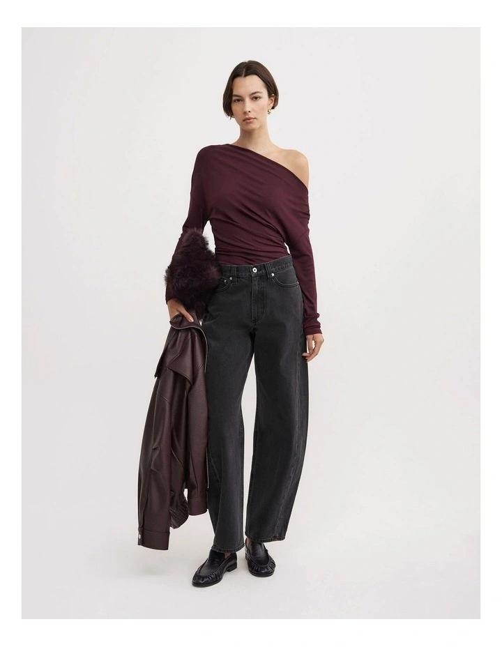 Asymmetric Draped Long Sleeve Top in Plum image 5