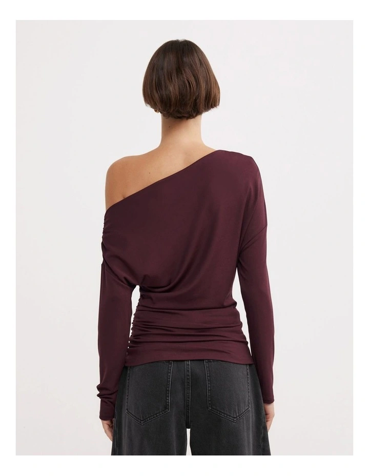 Asymmetric Draped Long Sleeve Top in Plum image 6