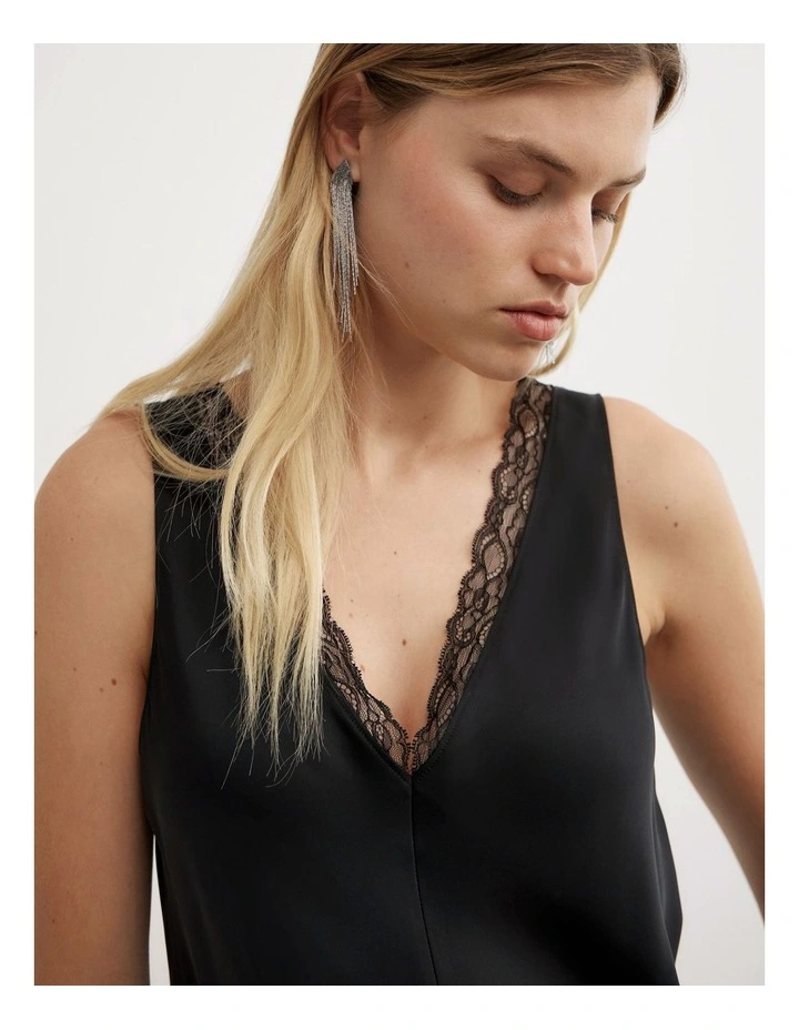 Trim Detail Cami in Black image 3