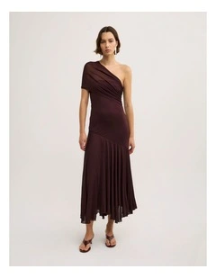 Wrapped Shoulder Dress - Lara Worthington in Burgundy