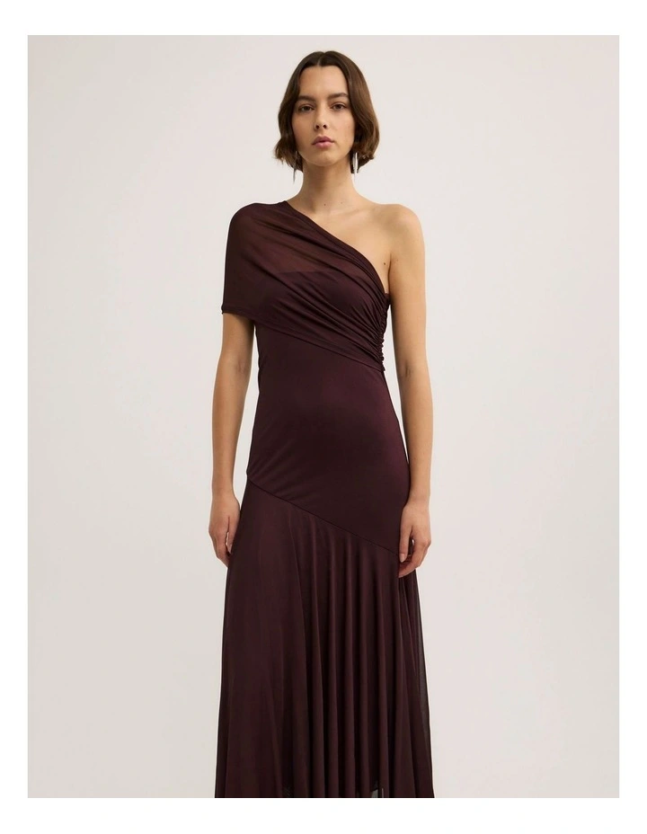 Wrapped Shoulder Dress - Lara Worthington in Burgundy image 2