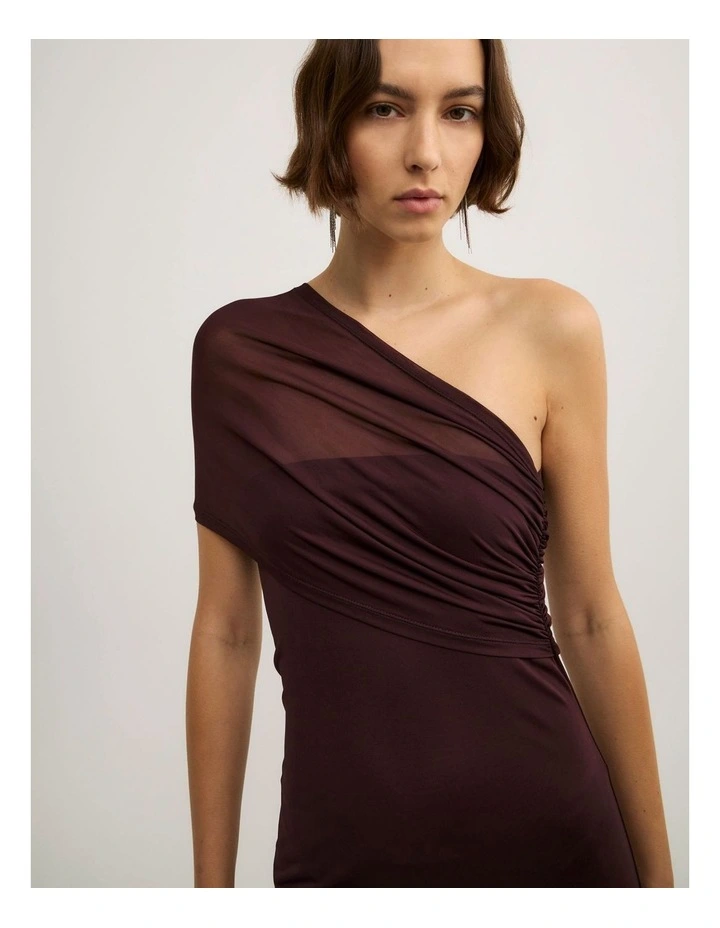 Wrapped Shoulder Dress - Lara Worthington in Burgundy image 3