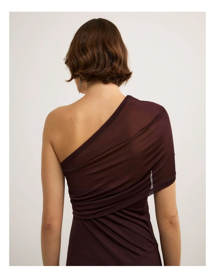 Wrapped Shoulder Dress - Lara Worthington in Burgundy image 5