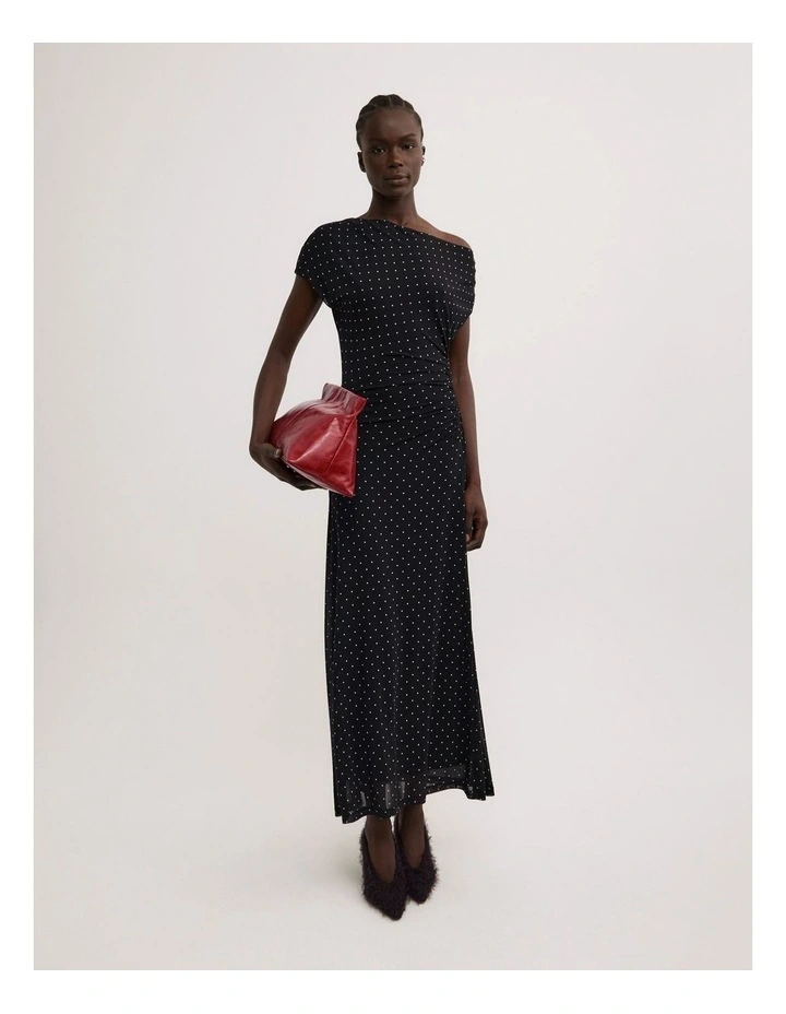 Off Shoulder Mesh Dress in Black Polka Dot image 1