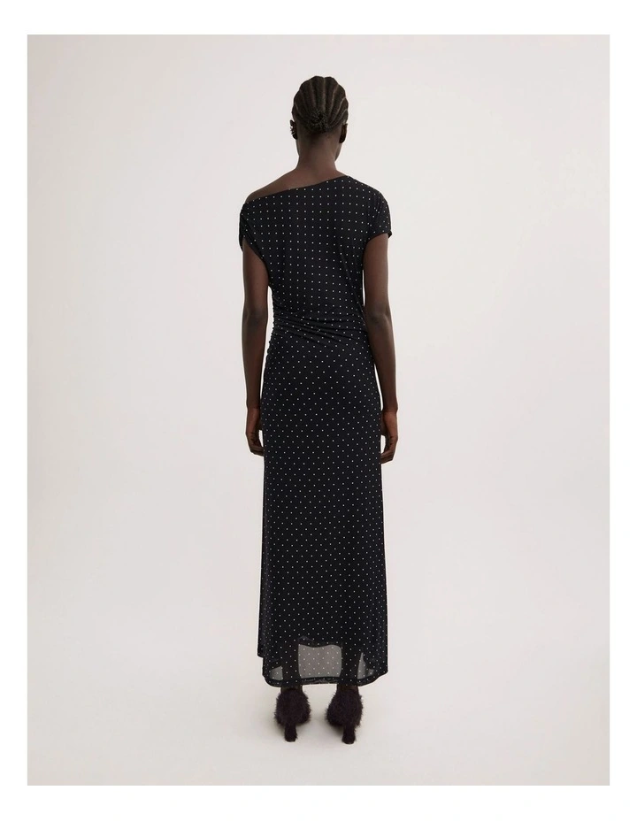 Off Shoulder Mesh Dress in Black Polka Dot image 5