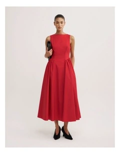Basque Panel Dress in Red