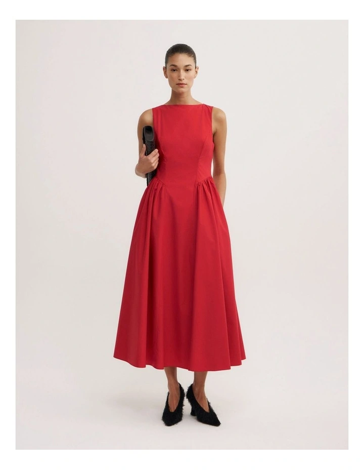 Basque Panel Dress in Red image 1
