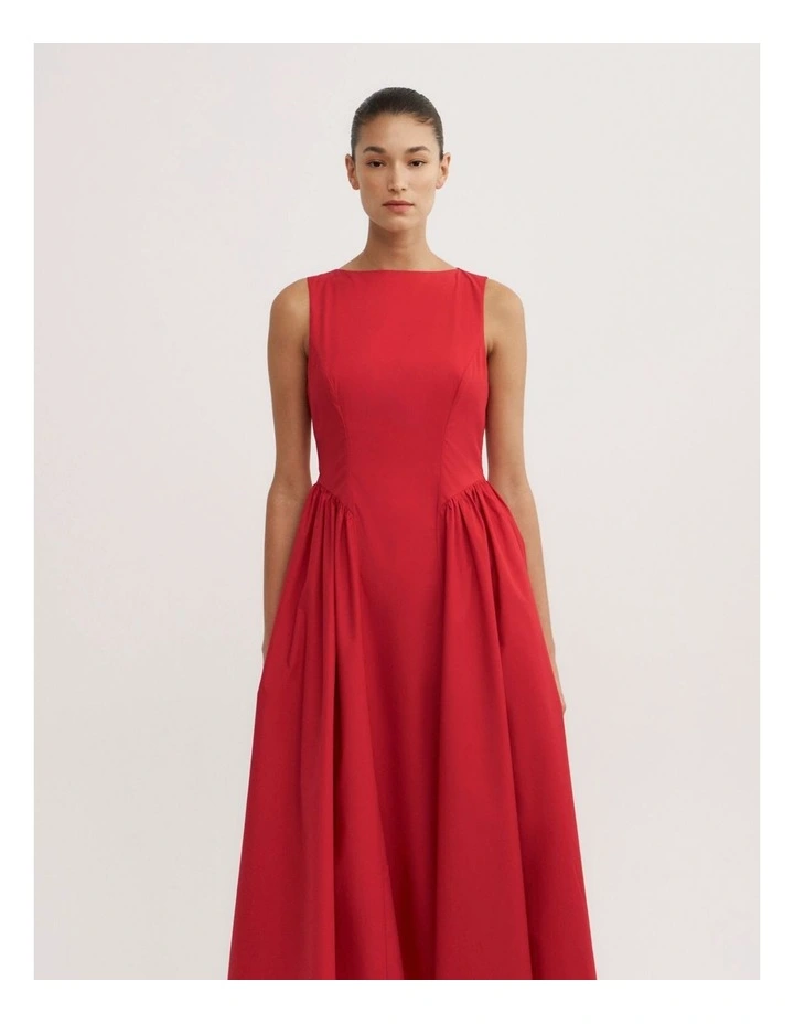 Basque Panel Dress in Red image 2