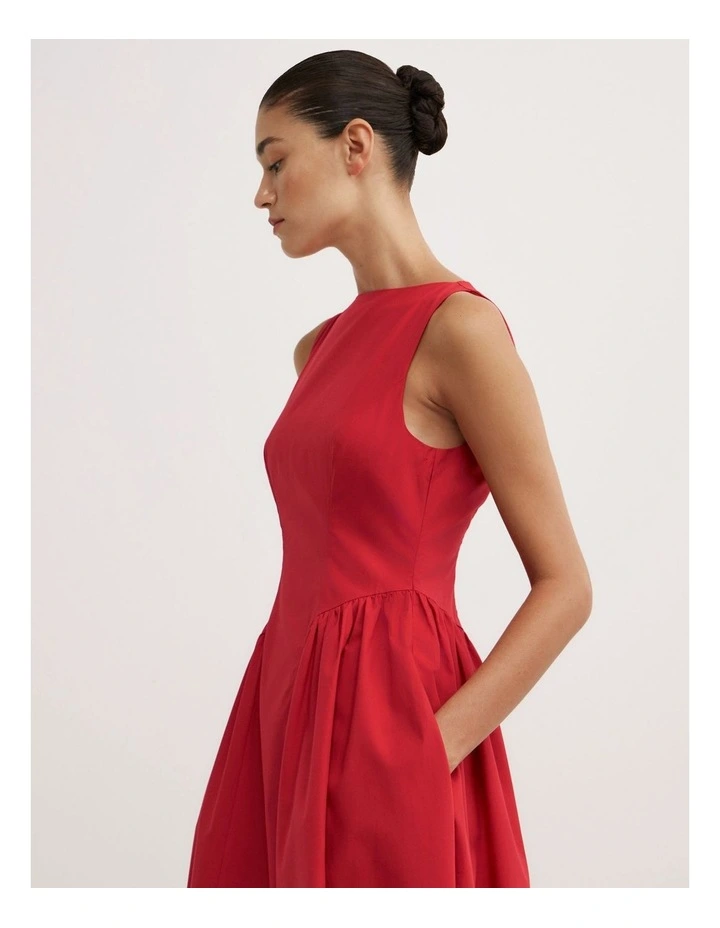 Basque Panel Dress in Red image 3