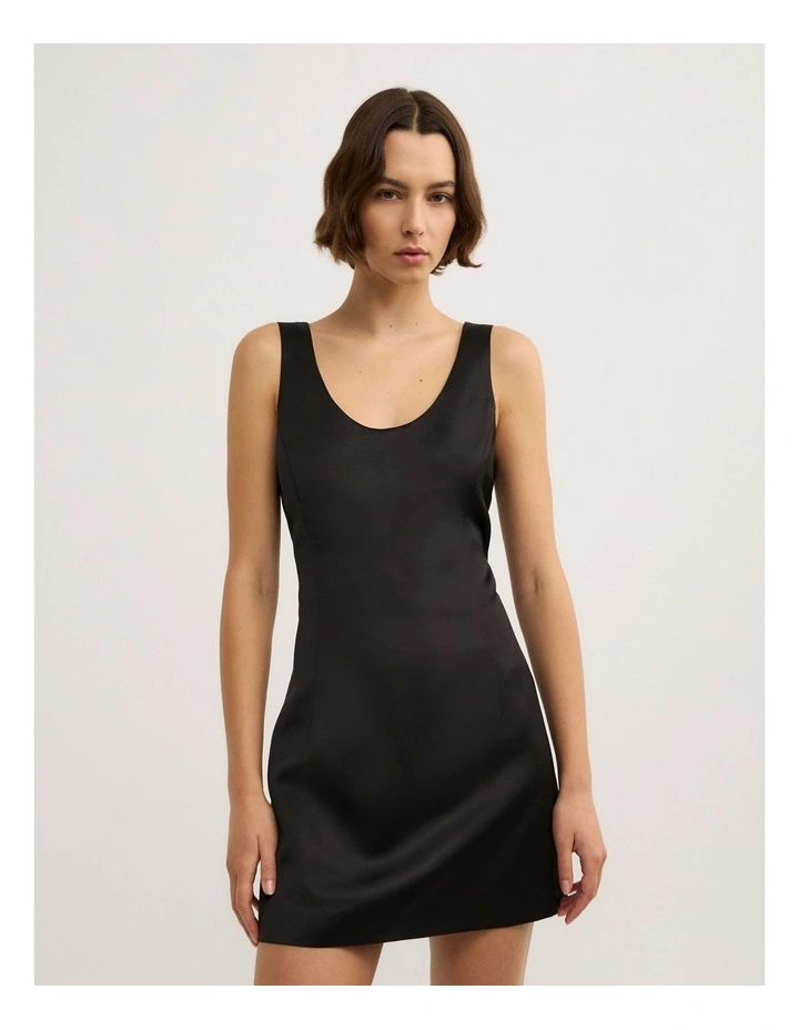 Scoop Neck Satin Mini Dress - Lara Worthington in Black image 3