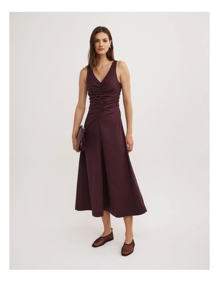 V Neck Gather Dress in Plum image 1