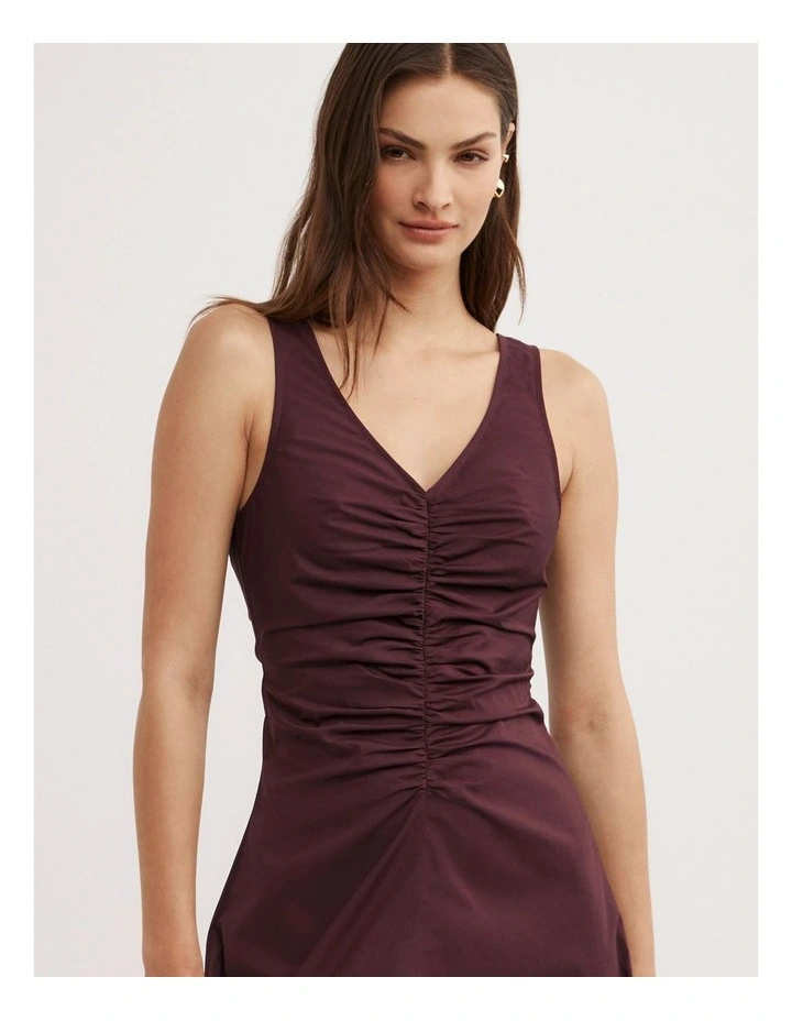 V Neck Gather Dress in Plum image 2