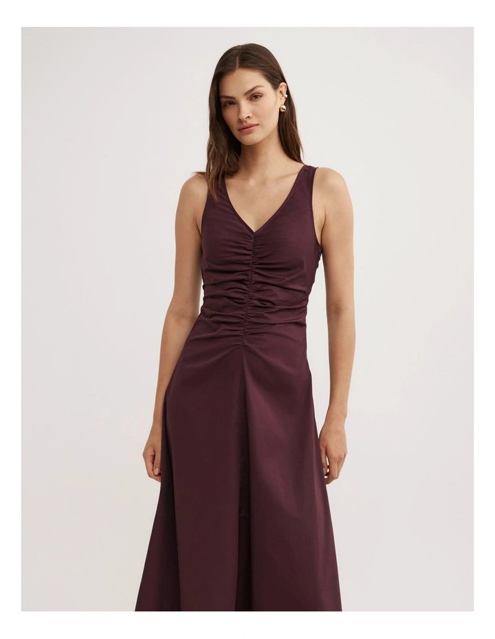 V Neck Gather Dress in Plum image 3