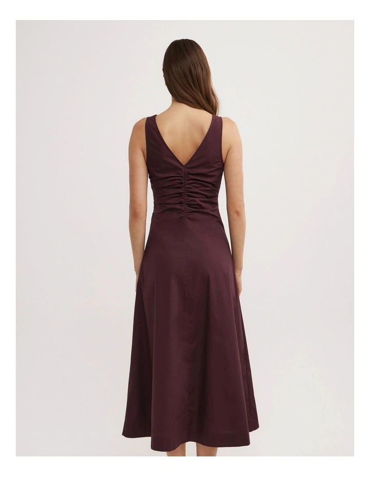 V Neck Gather Dress in Plum image 4