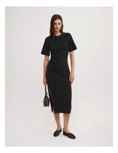 Gather T-shirt Dress in Black