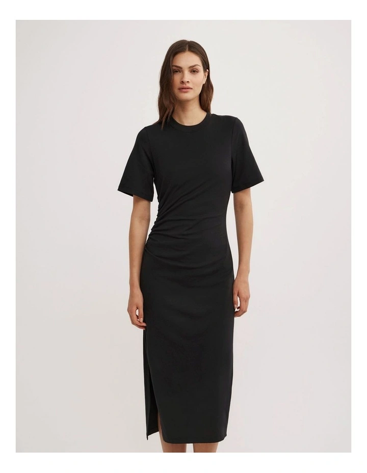 Gather T-shirt Dress in Black image 2