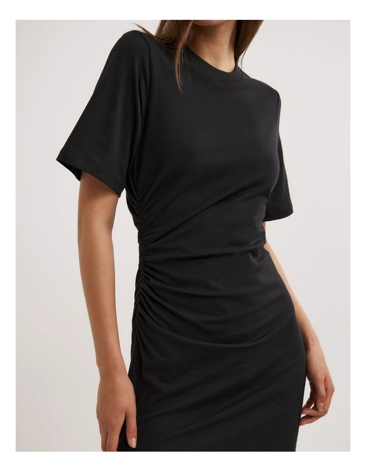 Gather T-shirt Dress in Black image 3