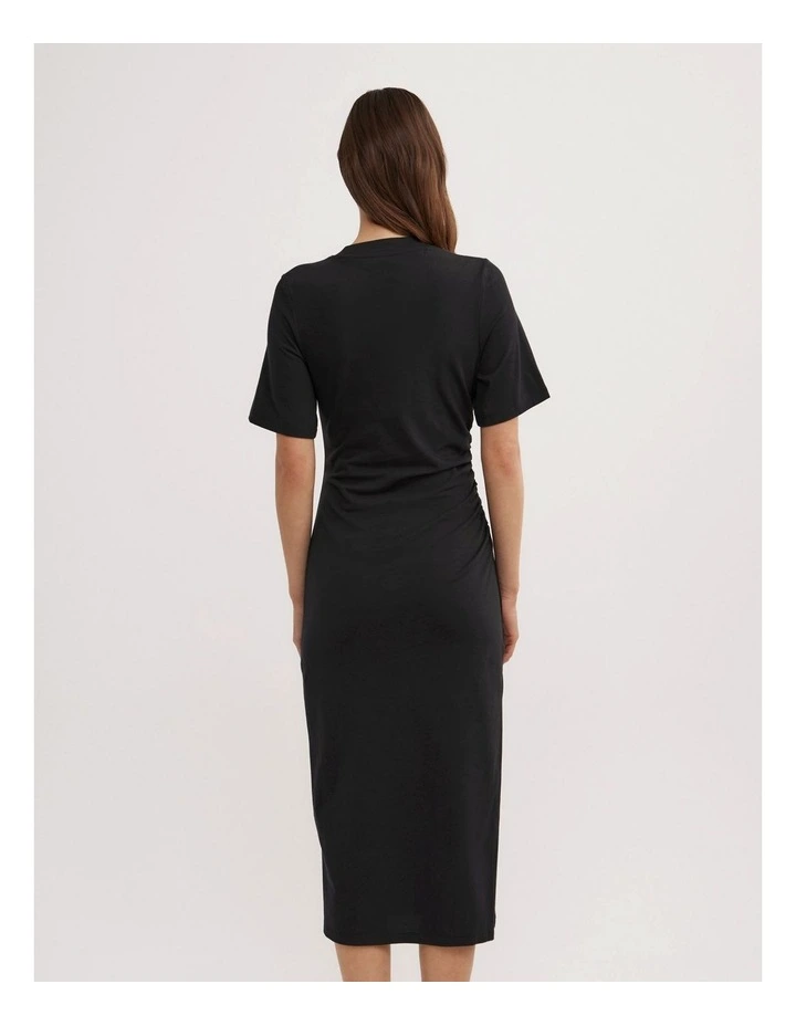 Gather T-shirt Dress in Black image 4