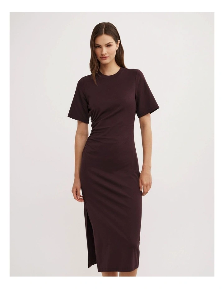 Gather T-shirt Dress in Plum image 2
