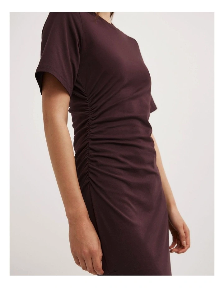 Gather T-shirt Dress in Plum image 3