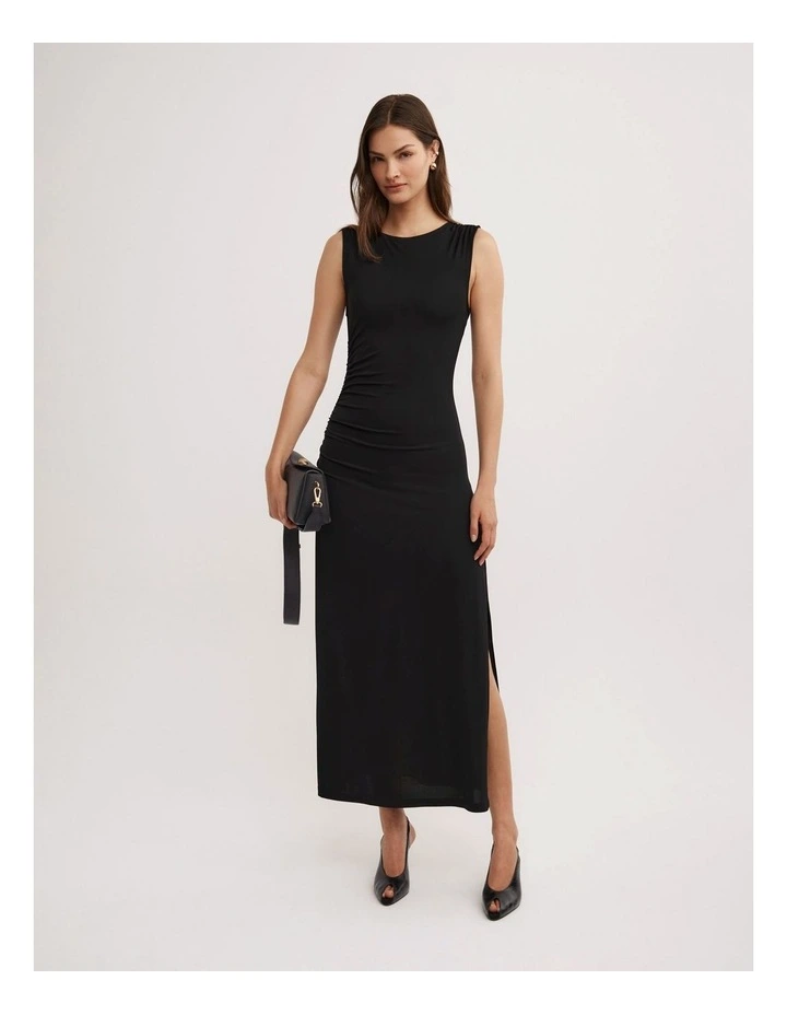 Shoulder Gather Dress in Black image 1