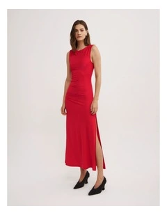 Shoulder Gather Dress in Red