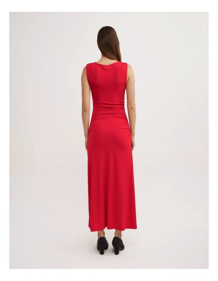 Shoulder Gather Dress in Red image 5