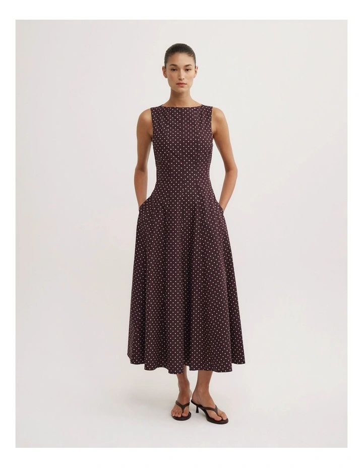 Panelled Midi Dress in Plum Polka Dot image 1