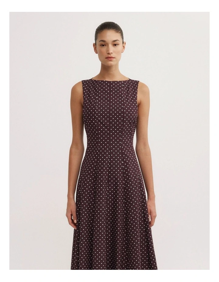 Panelled Midi Dress in Plum Polka Dot image 2