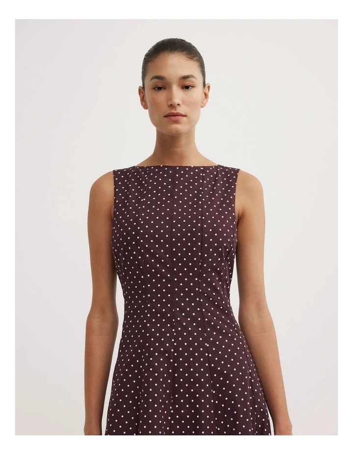 Panelled Midi Dress in Plum Polka Dot image 3
