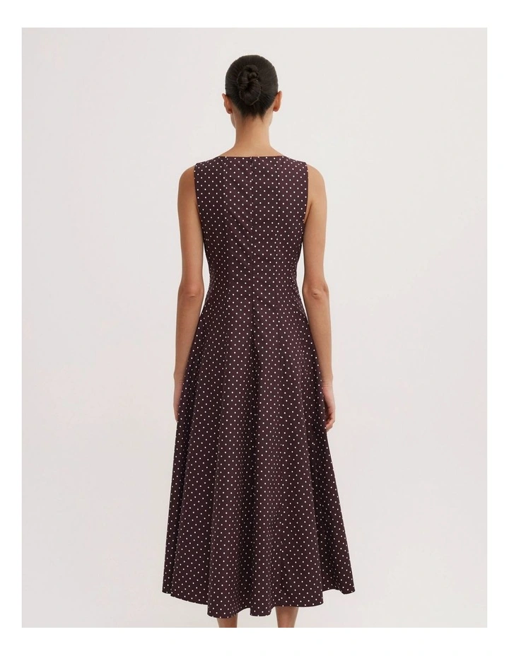 Panelled Midi Dress in Plum Polka Dot image 4