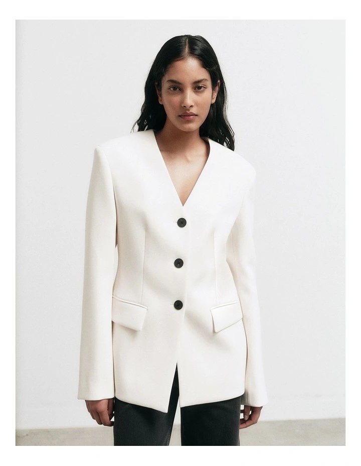 Collarless Blazer in Vanilla image 2