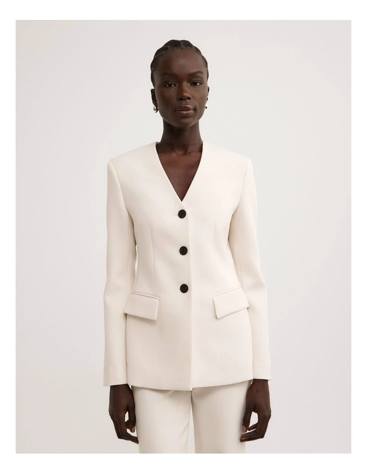Collarless Blazer in Vanilla image 3
