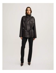 Drawcord Funnel Neck Jacket in Black