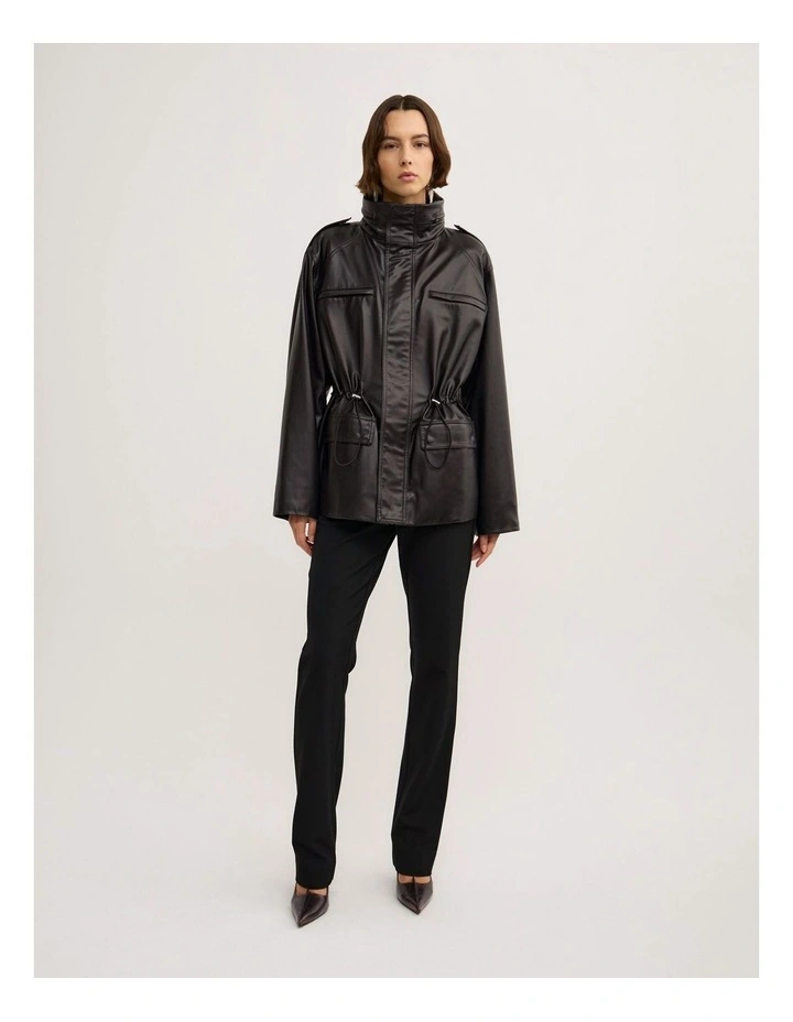 Drawcord Funnel Neck Jacket in Black image 1