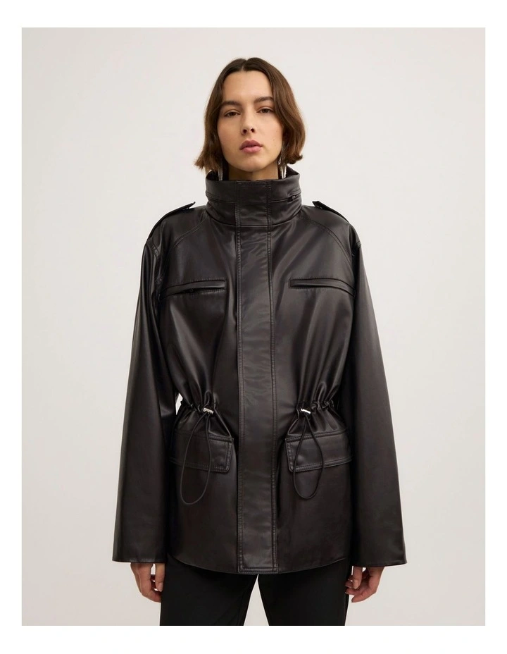 Drawcord Funnel Neck Jacket in Black image 2