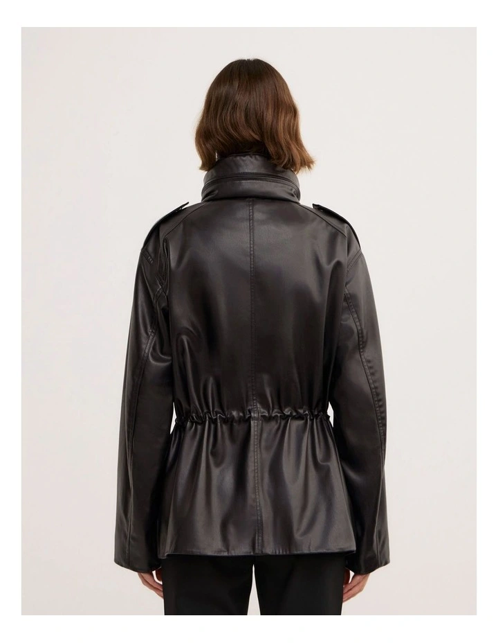 Drawcord Funnel Neck Jacket in Black image 6