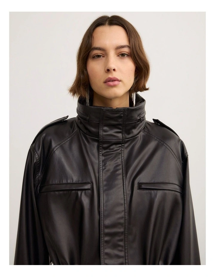 Drawcord Funnel Neck Jacket in Black image 7