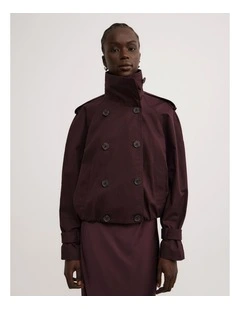 Funnel Neck Trench Coat in Plum