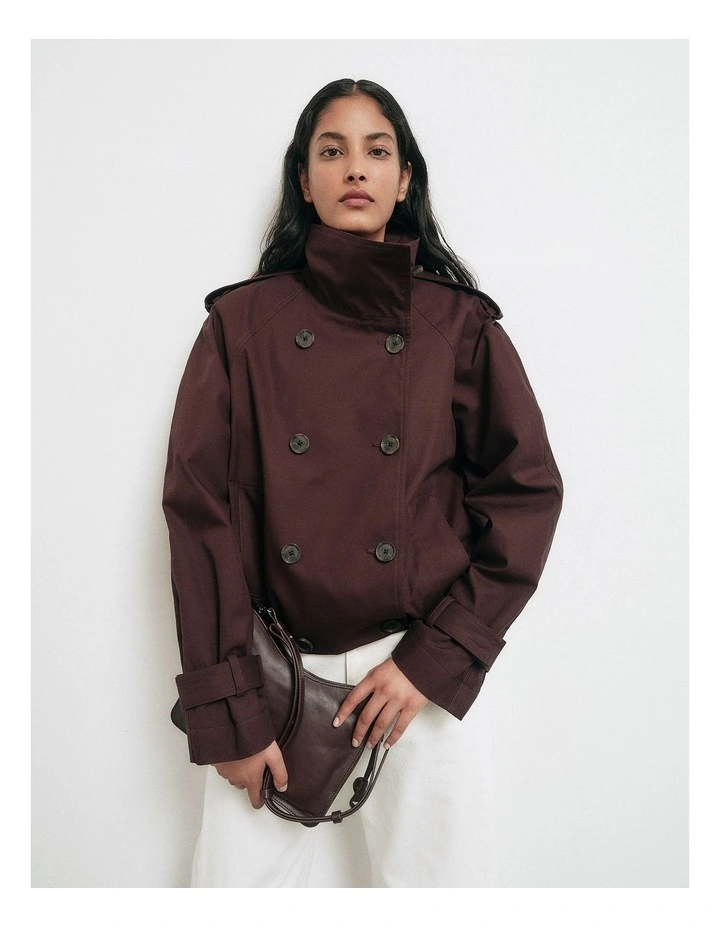 Funnel Neck Trench Coat in Plum image 2