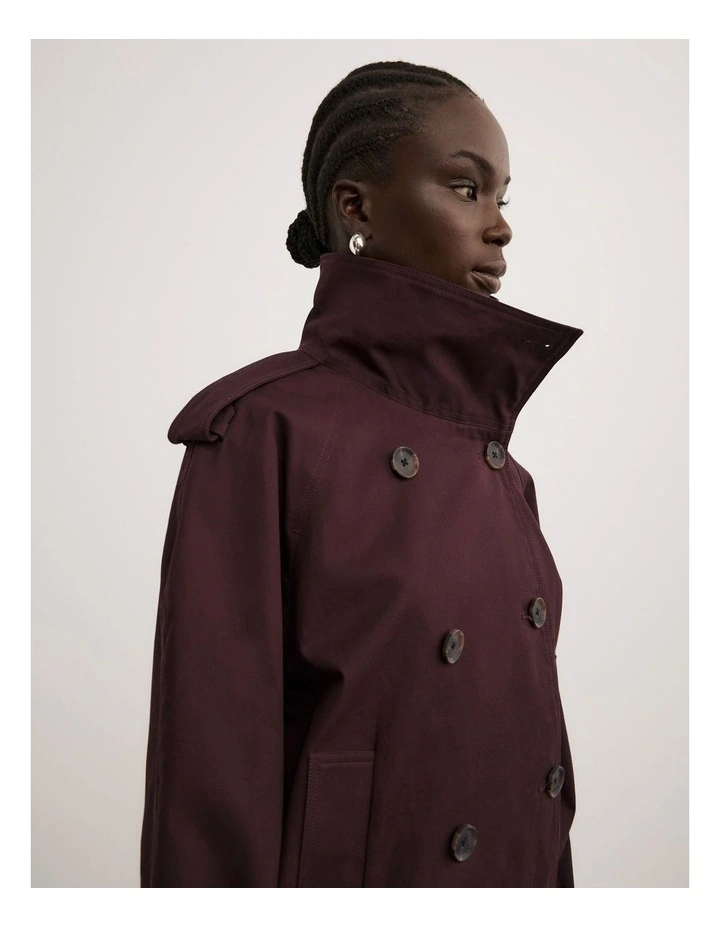 Funnel Neck Trench Coat in Plum image 4
