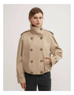 Funnel Neck Trench Coat in Neutral