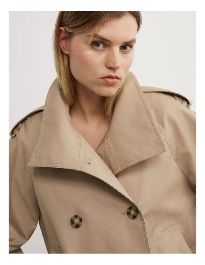 Funnel Neck Trench Coat in Neutral image 4