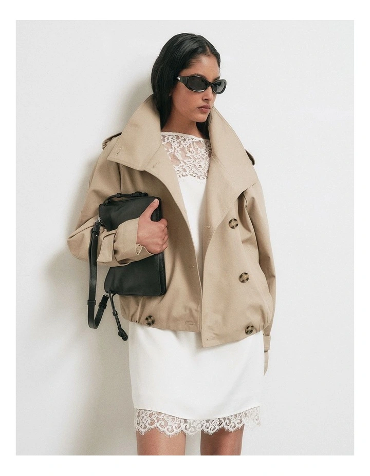 Funnel Neck Trench Coat in Neutral image 6