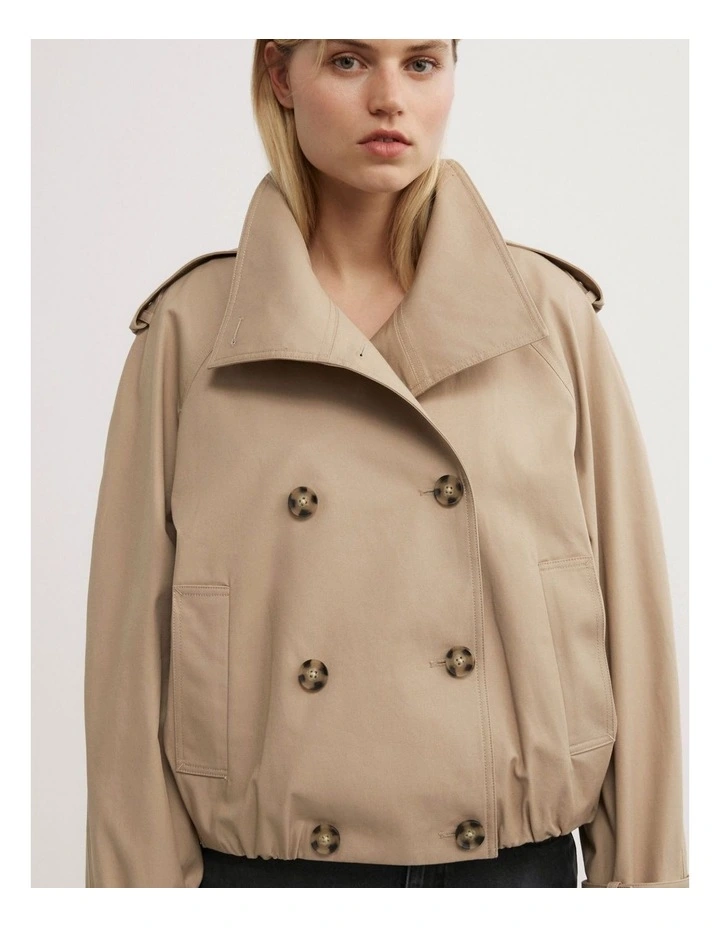 Funnel Neck Trench Coat in Neutral image 7