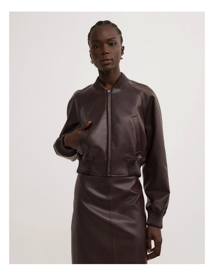 Cropped Bomber Jacket in Bitter Chocolate image 1