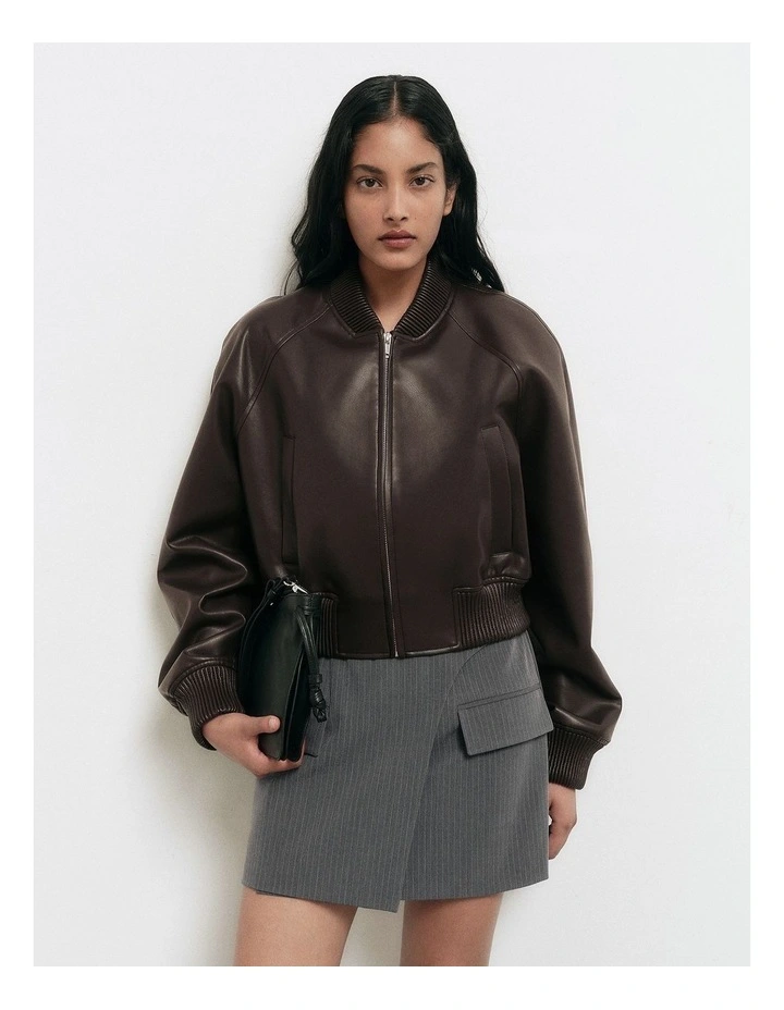 Cropped Bomber Jacket in Bitter Chocolate image 2