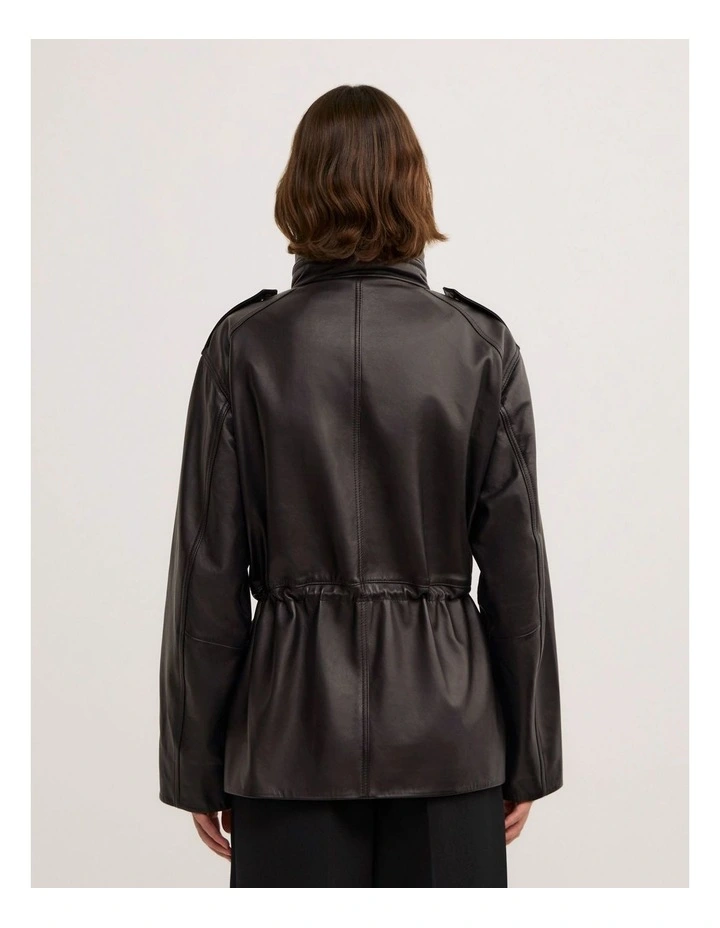 Leather Drawcord Funnel - Lara Worthington Neck Jacket in Black image 6
